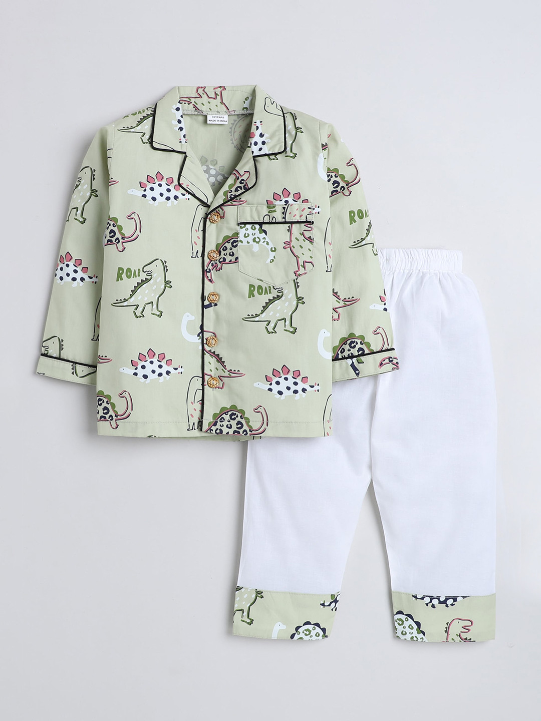 

BAESD Kids Graphic Printed Pure Cotton Shirt With Pyjamas, Green