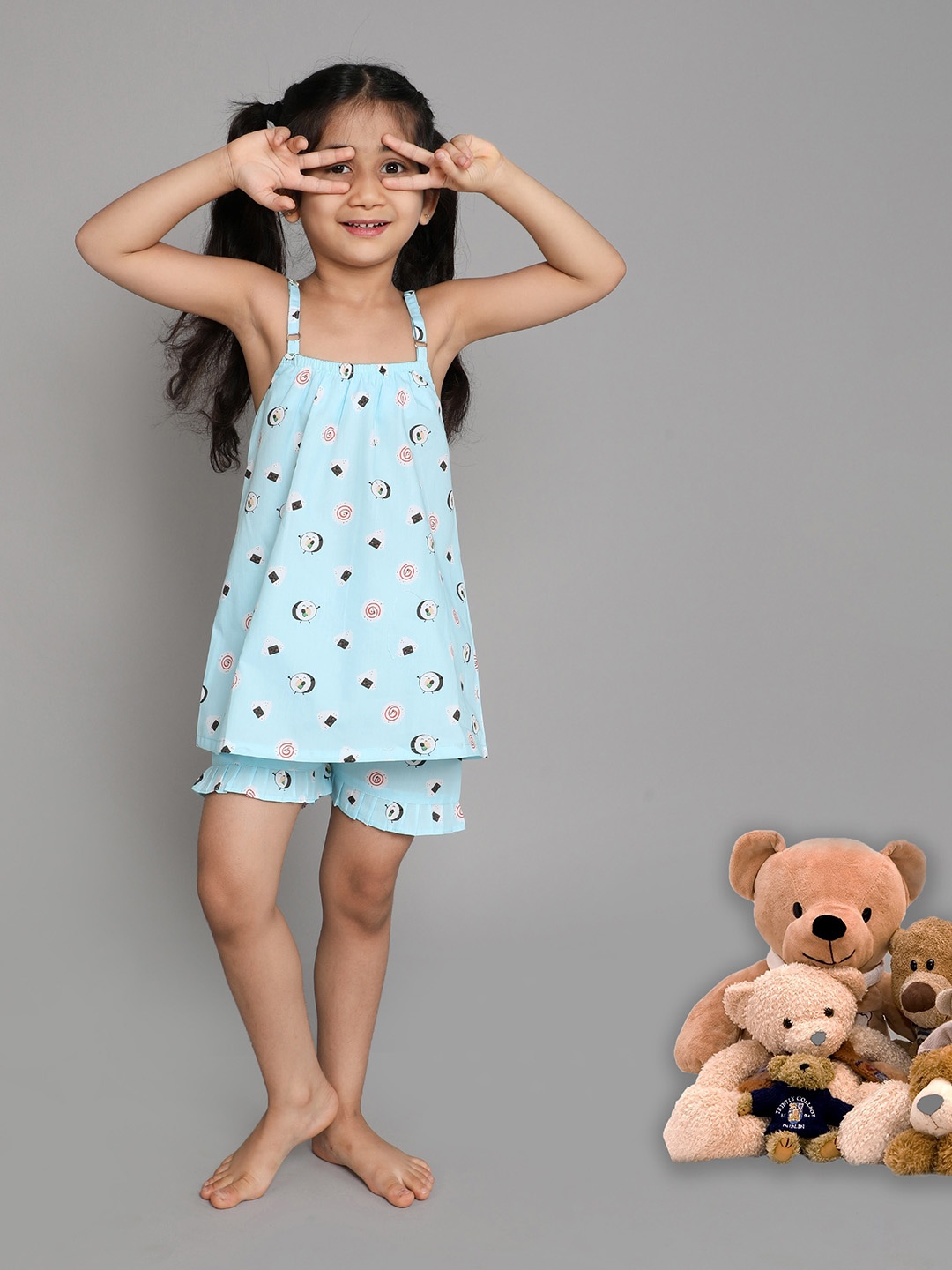 

BAESD Girls Printed Pure Cotton Night Suit, Blue