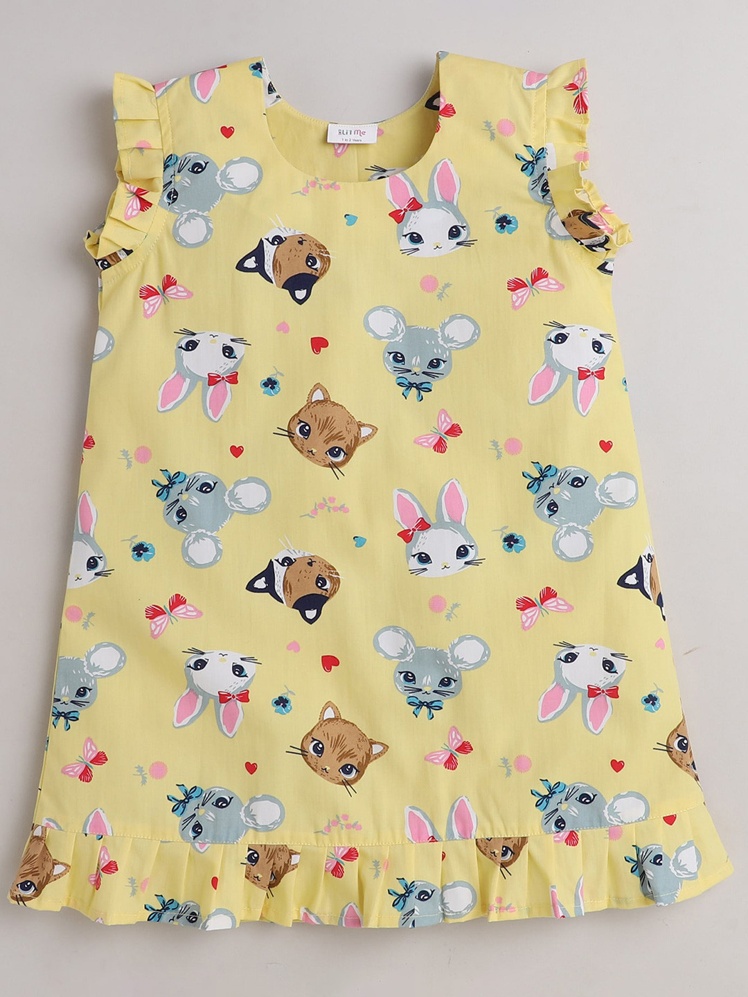 

BAESD Girls Conversational Printed Pure Cotton Nightdress, Yellow