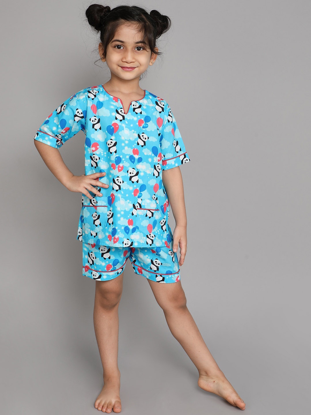 

BAESD Girls Conversational Printed Pure Cotton Night Suit, Blue