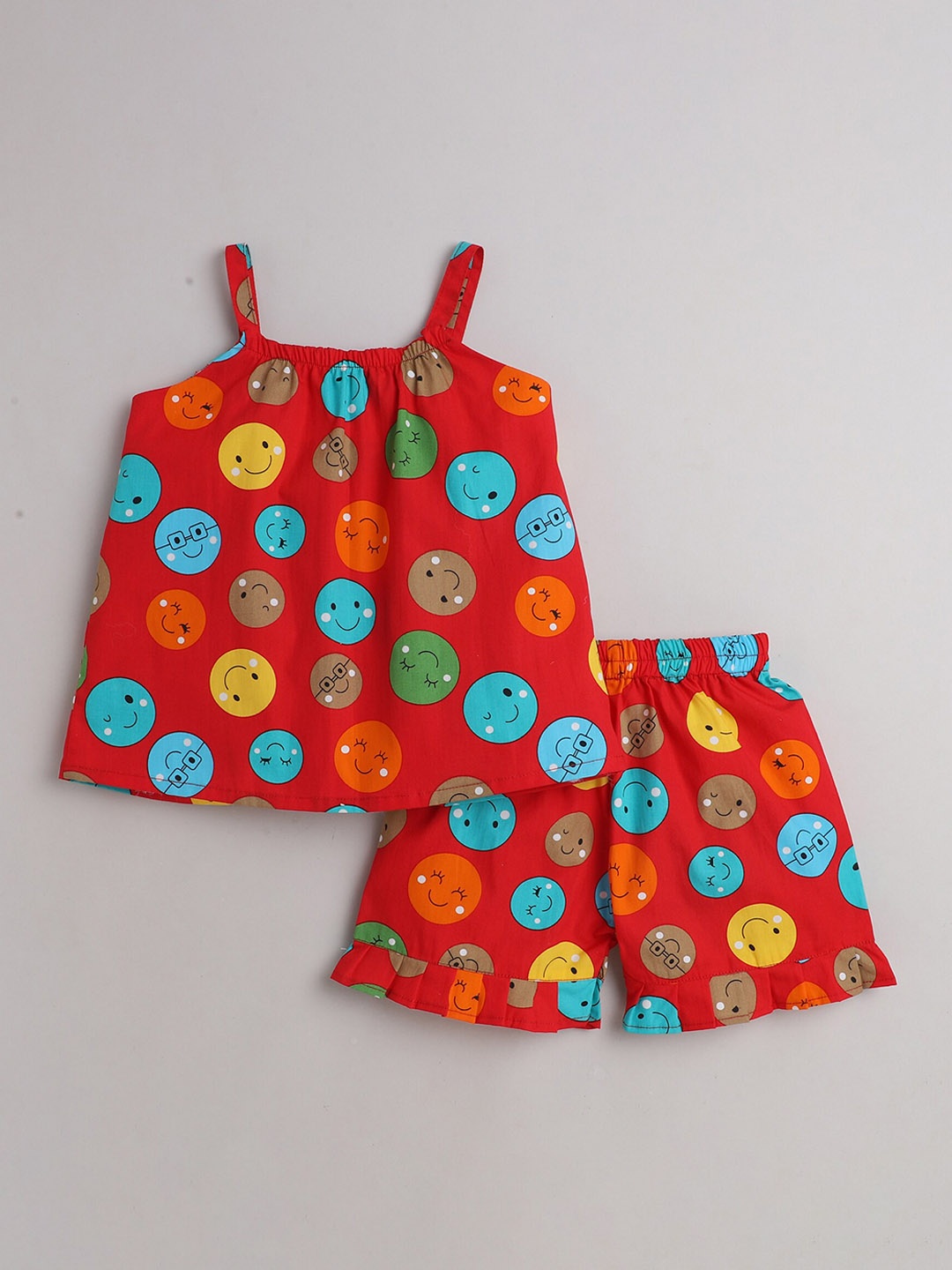 

BAESD Girls Printed Pure Cotton Top With Shorts, Red