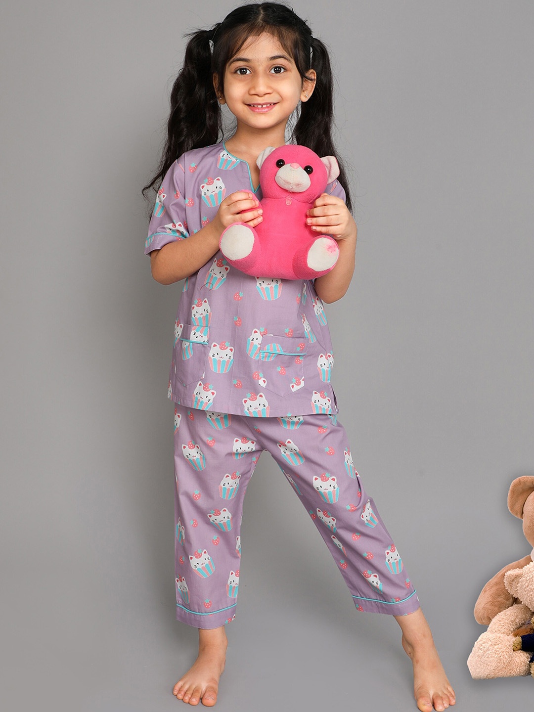 

BAESD Conversational Printed Pure Cotton Night Suit, Purple