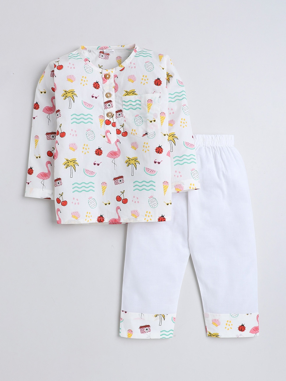 

BAESD Kids Conversational Printed Pure Cotton Shirt With Pyjamas, White