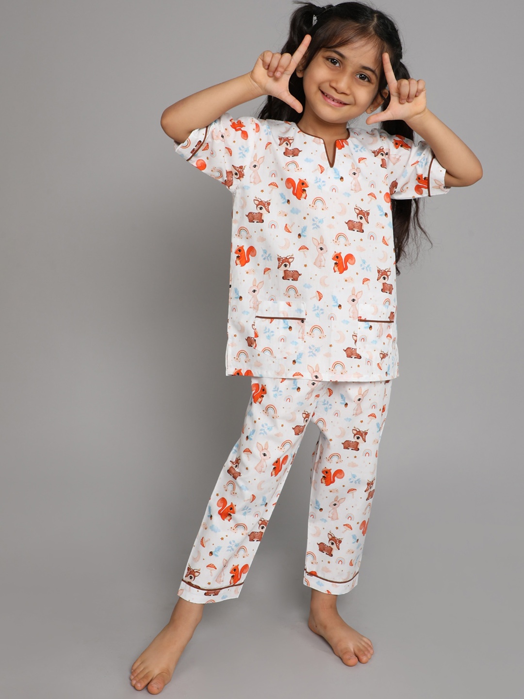 

BAESD Conversational Printed Pure Cotton Night Suit, White