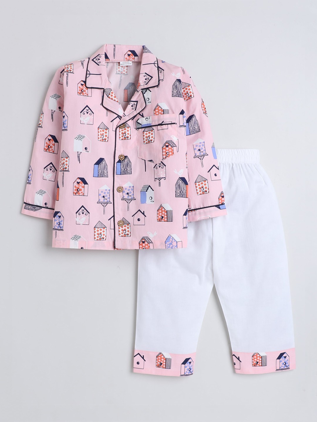 

BAESD Kids Geometric Printed Pure Cotton Shirt With Pyjamas, Peach