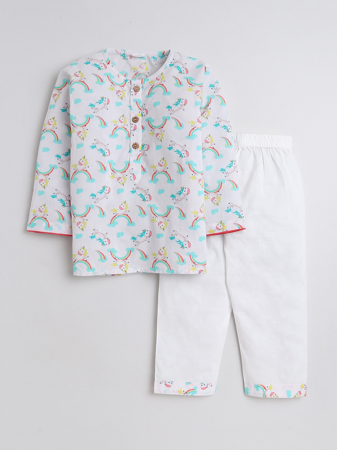 

BAESD Girls Printed Pure Cotton Night suit, White
