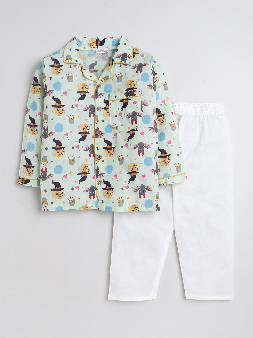 

BAESD Kids Conversational Printed Pure Cotton Shirt With Pyjamas, White