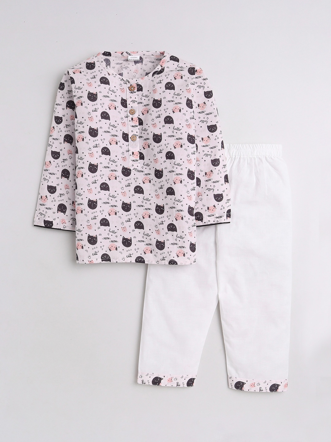 

BAESD Girls Printed Pure Cotton Night suit, White