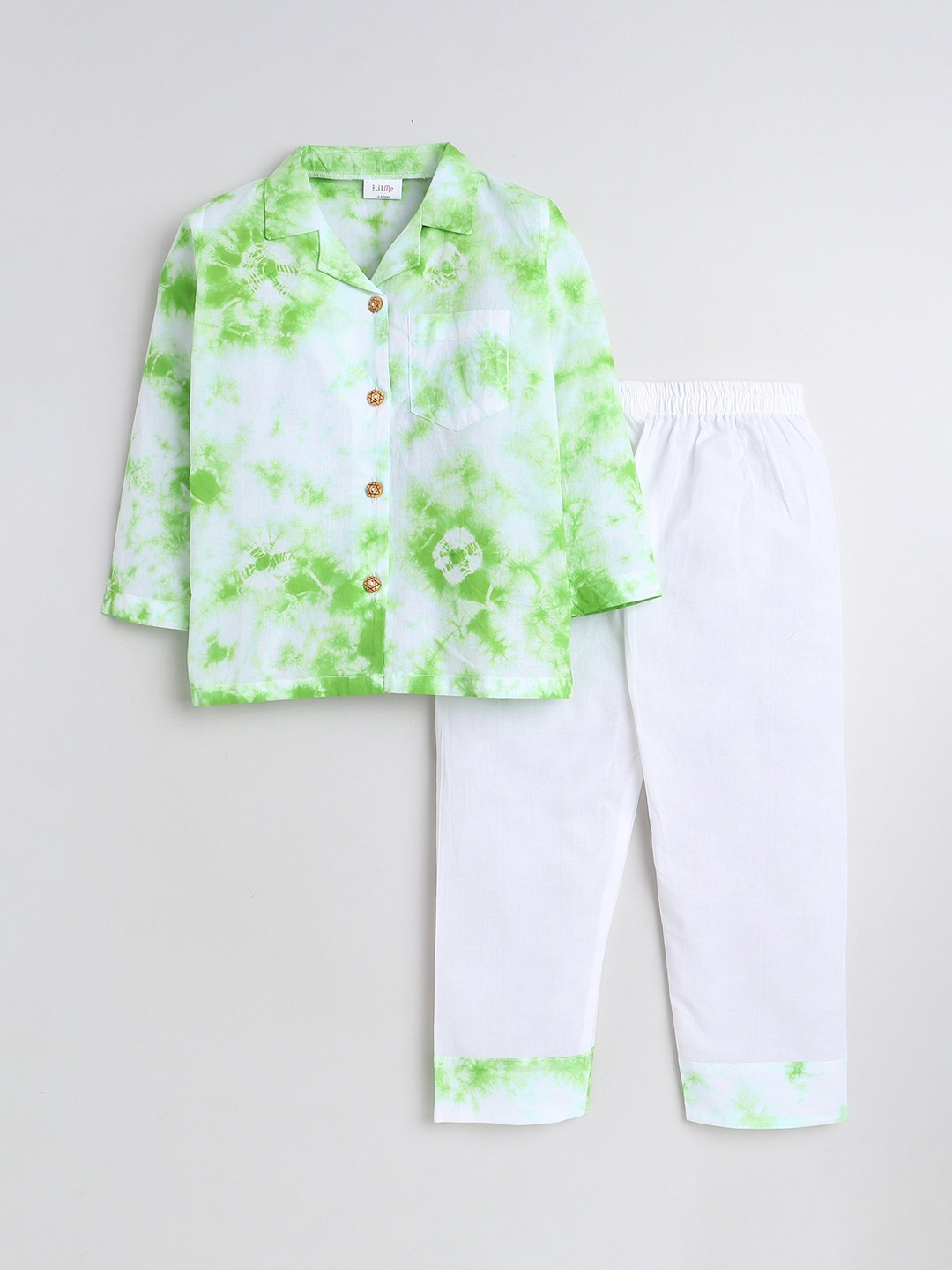 

BAESD Kids Tie and Dye Pure Cotton Shirt With Pyjamas, Green