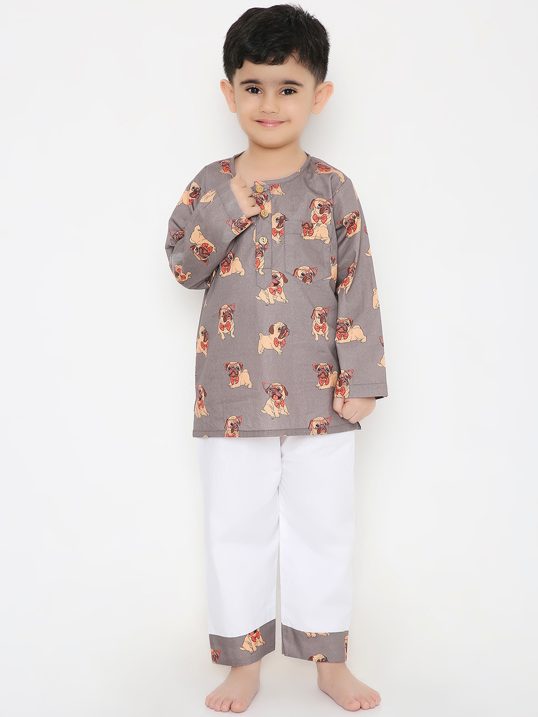 

BAESD Kids Conversational Printed Pure Cotton Shirt With Pyjamas, Grey