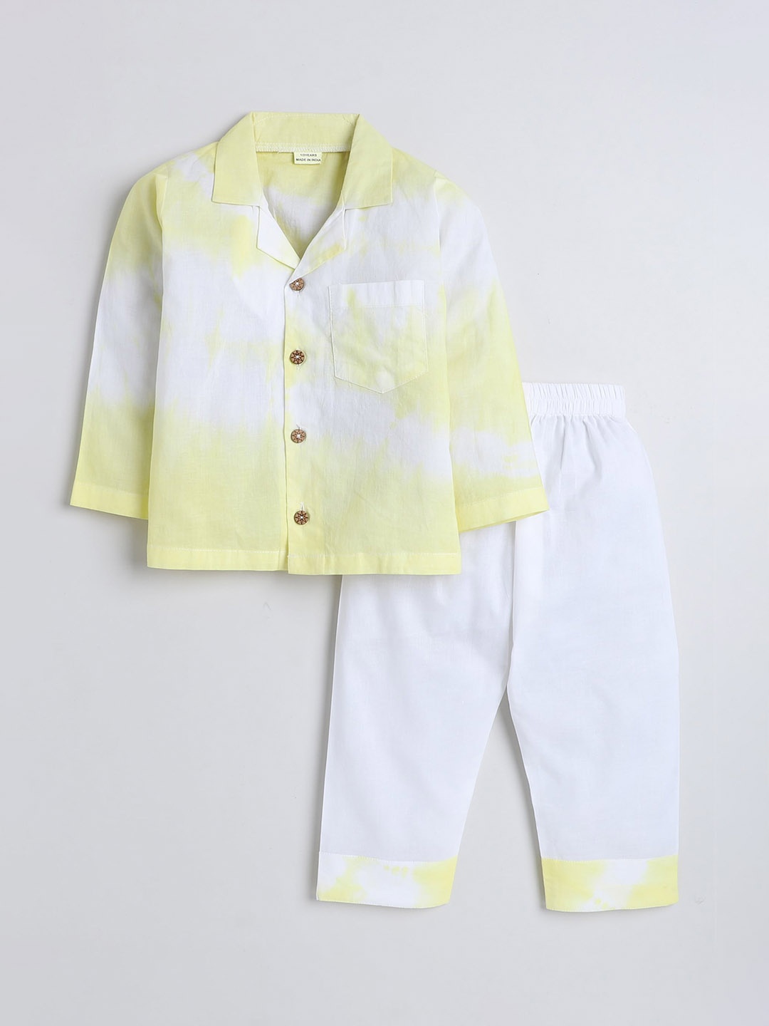 

BAESD Boys Tie & Dye Printed Pure Cotton Night suit, Yellow