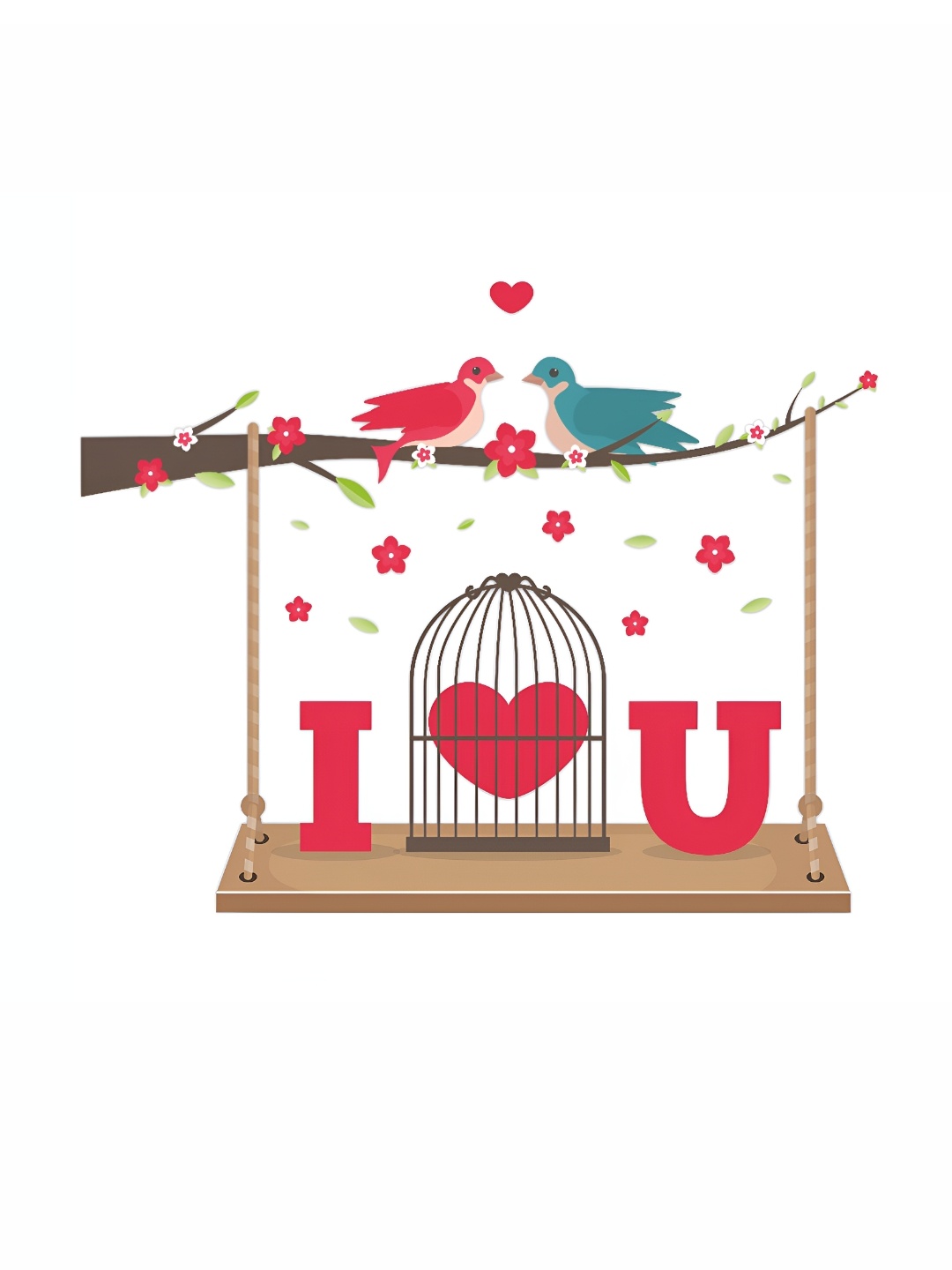 

CVANU Red & Brown I Love You Bird Couple Beautiful Vinyl Wall Sticker
