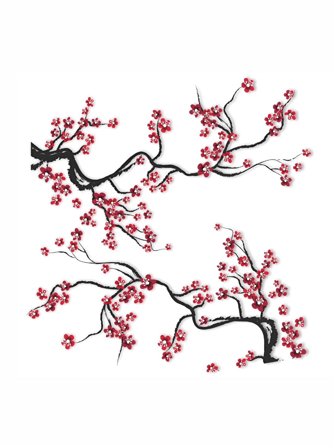 

CVANU Red & Black Beautiful Flowers On Branch Waterproof Wall Sticker