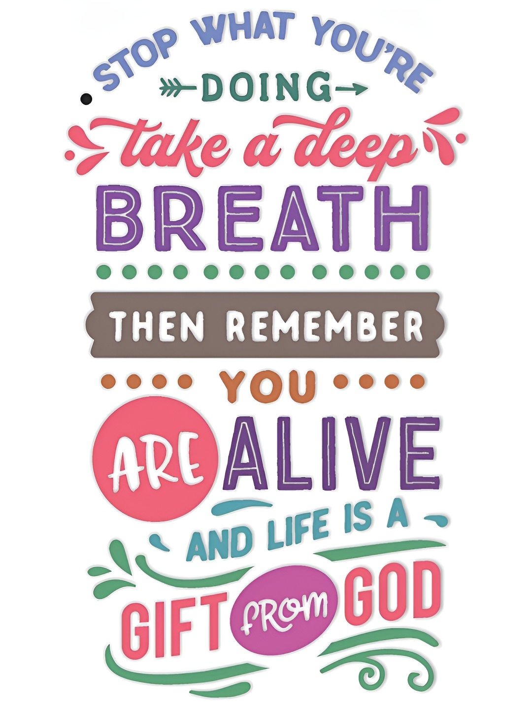 CVANU Green and Purple Typographic Self Adhesive Wall Sticker