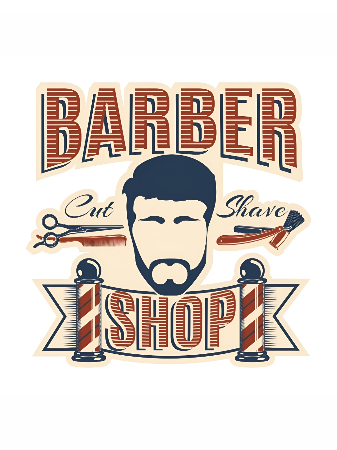 

CVANU Beige & Brown Barber Cut Shave Printed Self Adhesive Wall Sticker