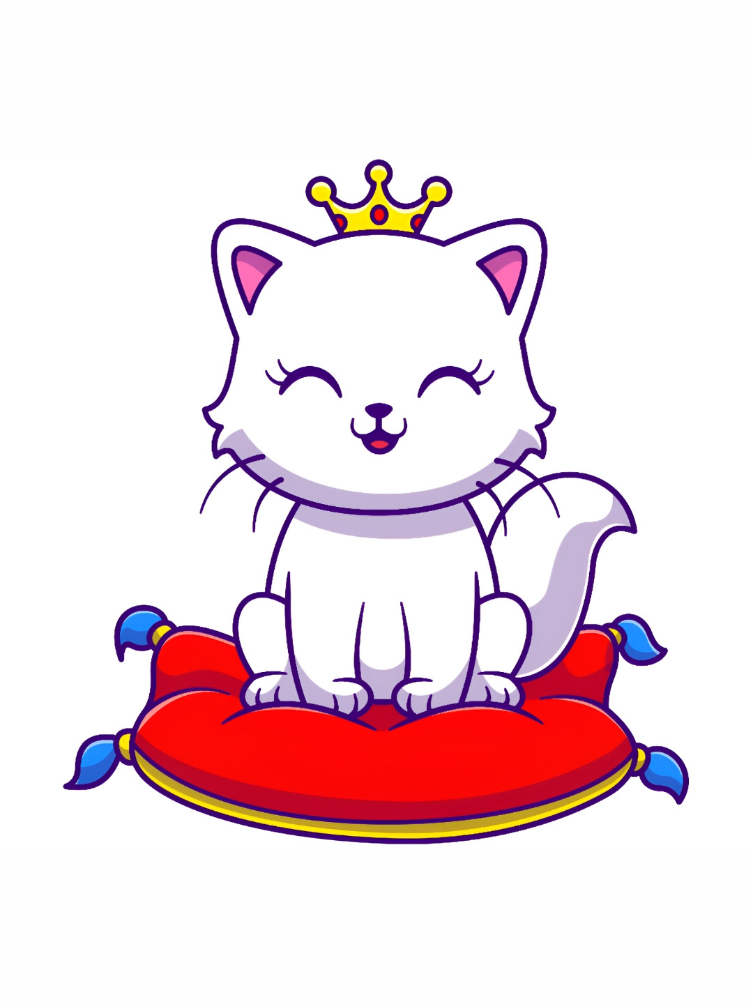 

CVANU White Red Transparent Smiling Cat Sit On Pillow Self Adhesive Wall Sticker