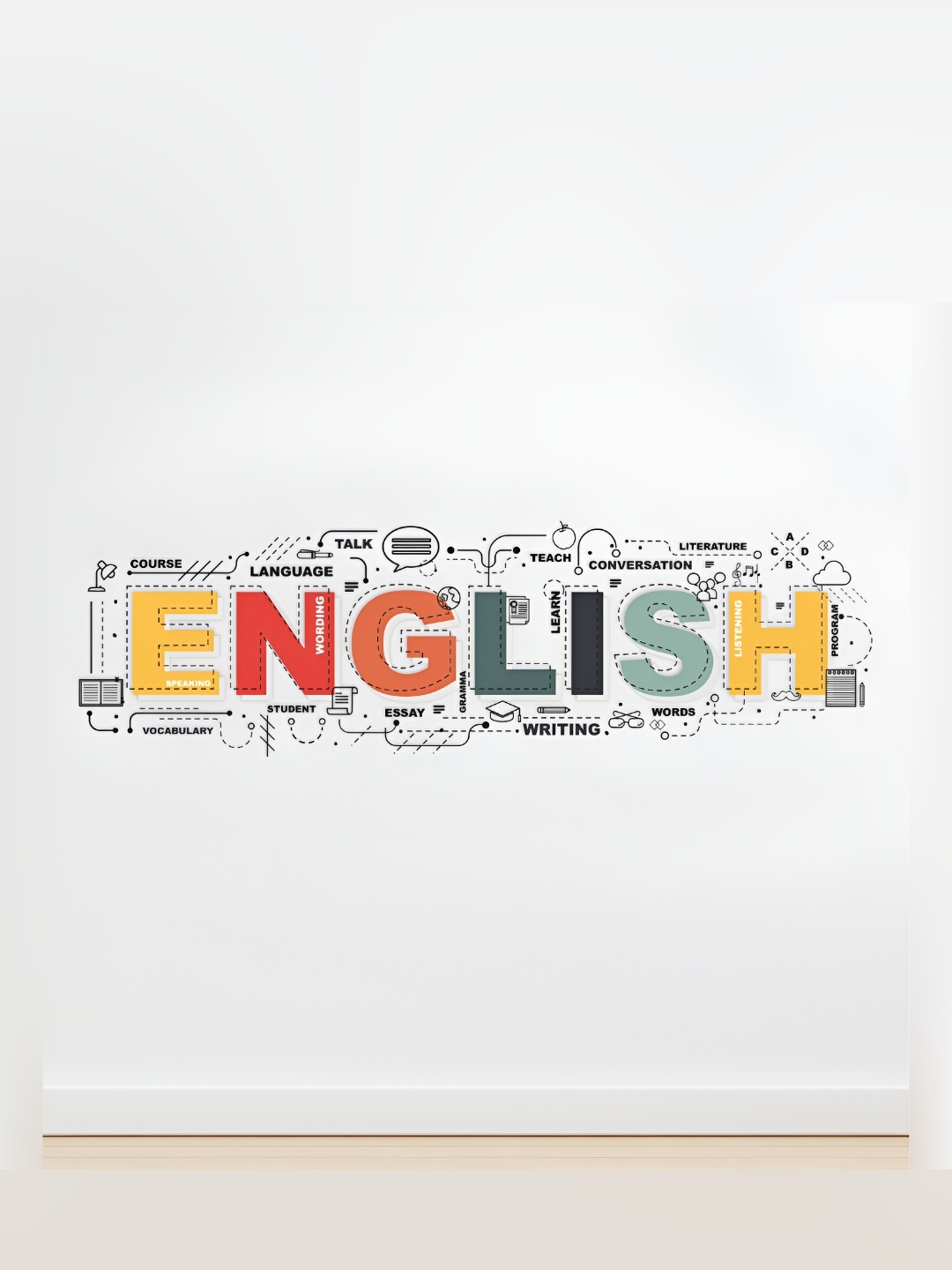 

CVANU Yellow & Red ENGLISH-Word Vinyl Wall Sticker