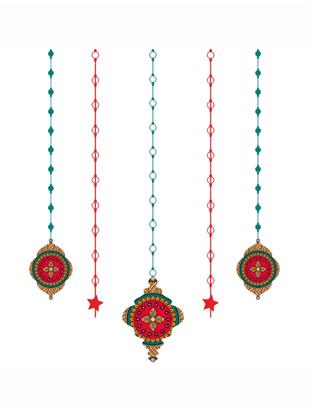 

CVANU Red & Green 5 Pieces Rangoli Printed Wall Sticker