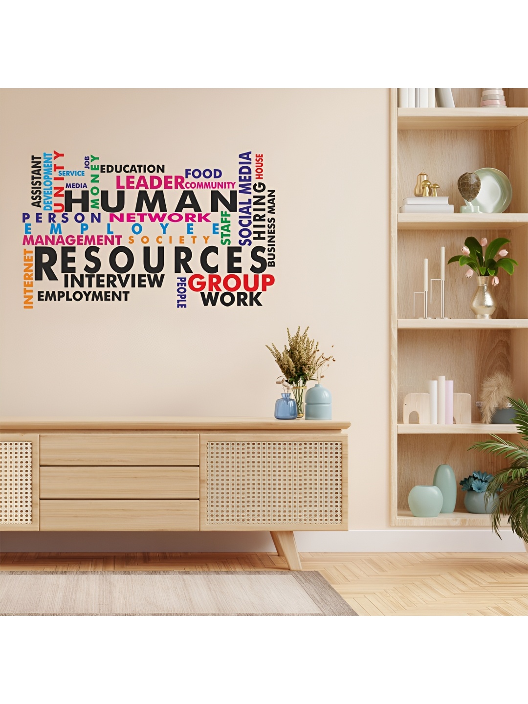 CVANU Pink & Bue Typography Vinyl Self Adhesive Wall Sticker