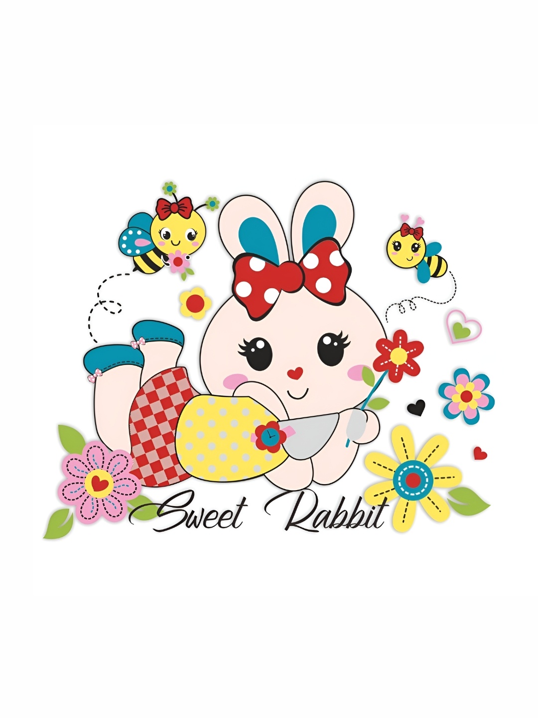 

CVANU Cream & yellow Sweet Rabbit with Little Bees Self Adhesive Wall Sticker