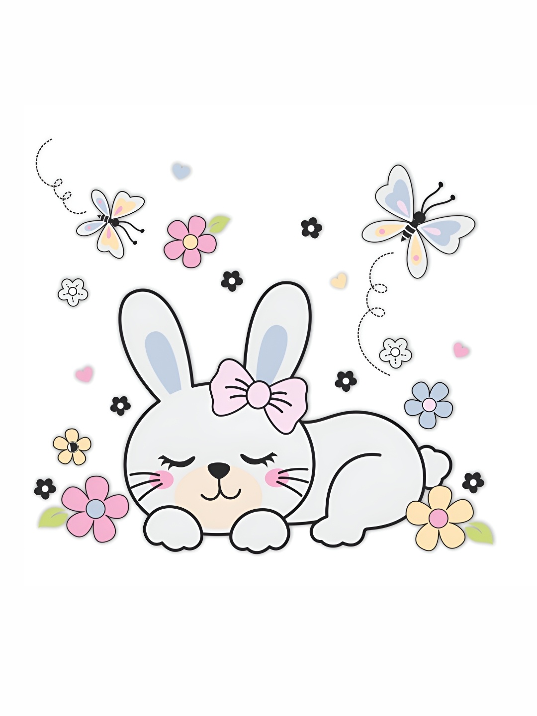 

CVANU White Transparent Cute Rabbit Sleeping Printed Self Adhesive Wall Sticker