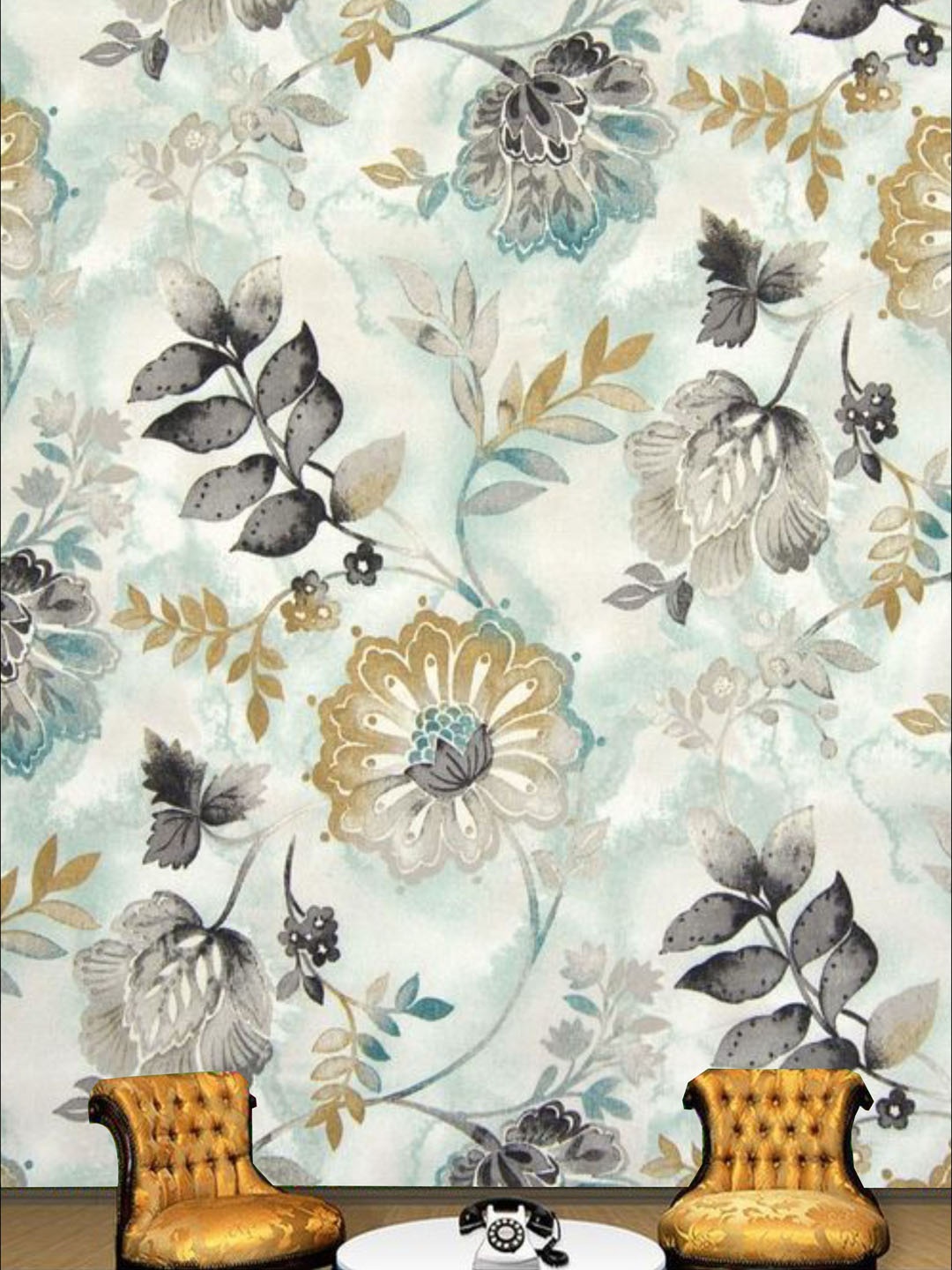 

KSHIRSA Green and Grey Floral Printed Self Adhesive Removable Waterproof Wallpaper