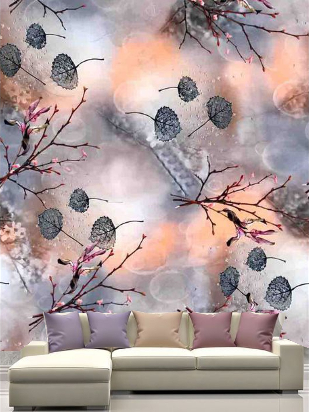 

KSHIRSA Brown and Grey Floral Printed Self Adhesive Removable Waterproof Wallpaper