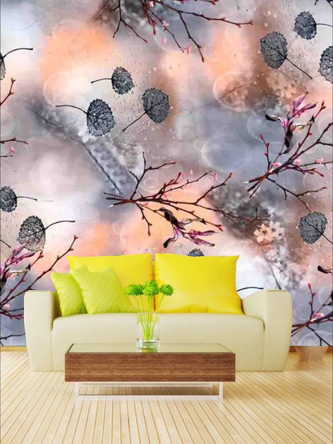

KSHIRSA Brown and Grey Floral Printed Self Adhesive Removable Waterproof Wallpaper