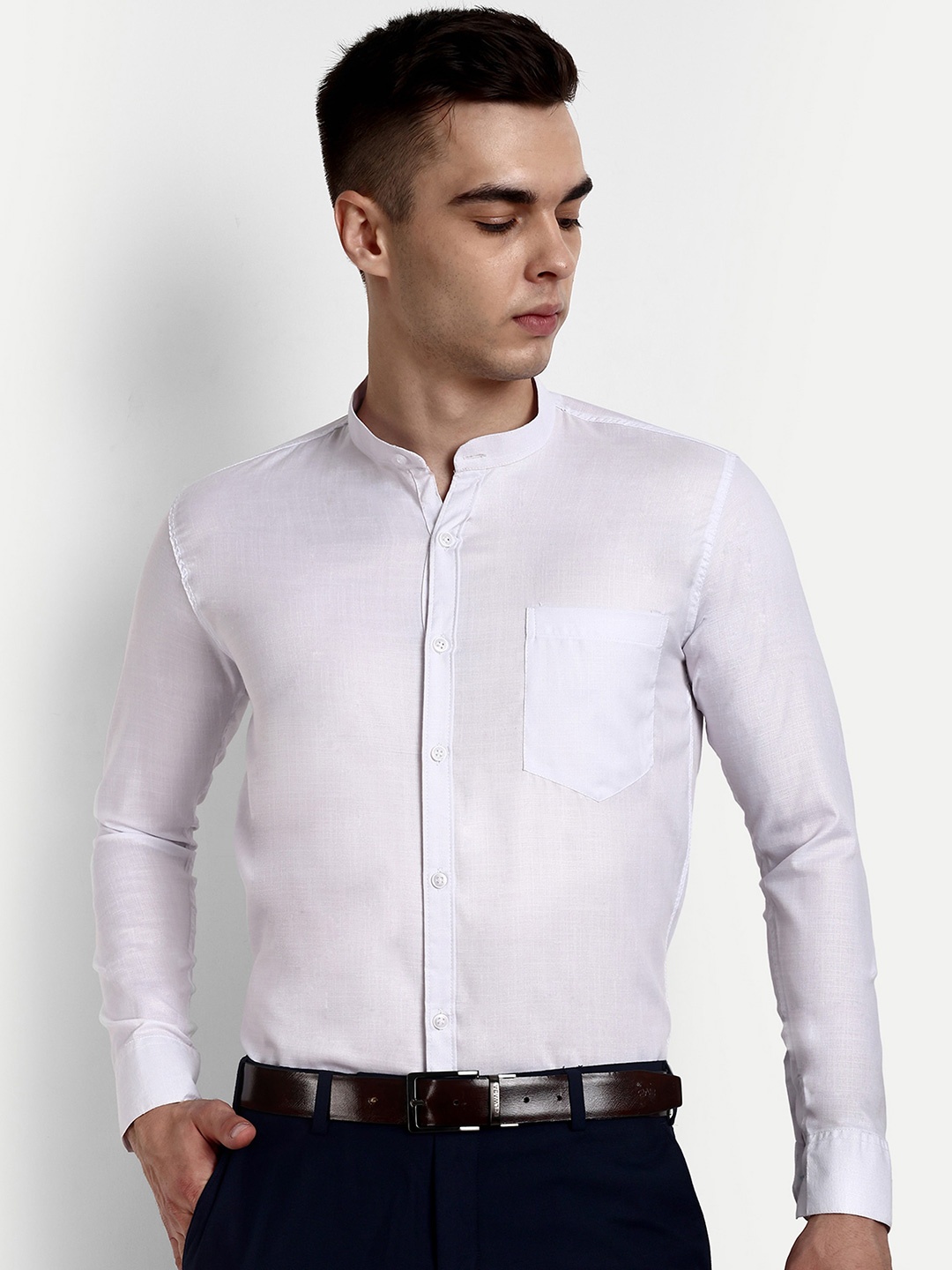 

KRAASA Band Collar Classic Pure Cotton Formal Shirt, White