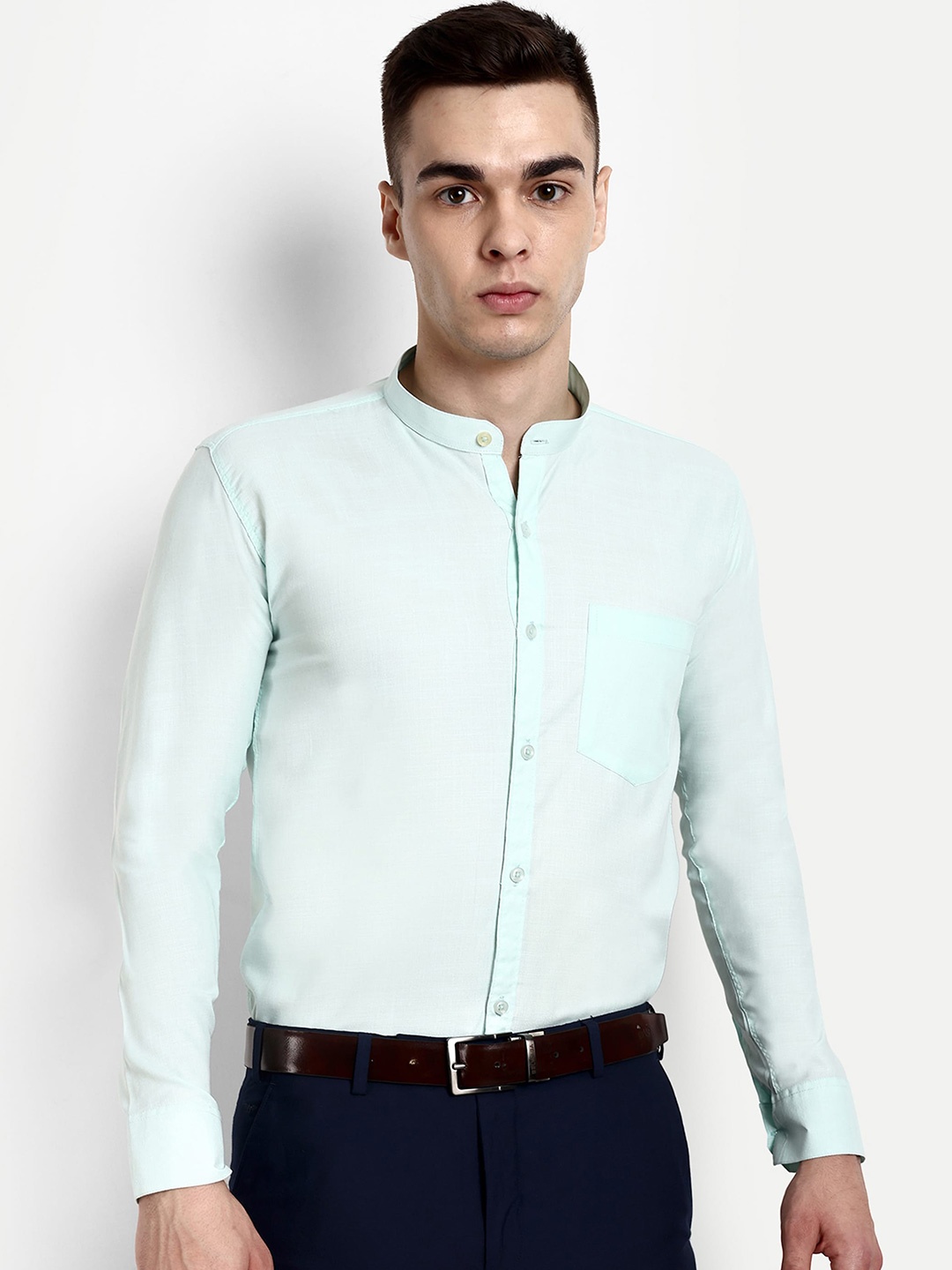 

KRAASA Band Collar Classic Pure Cotton Formal Shirt, Sea green