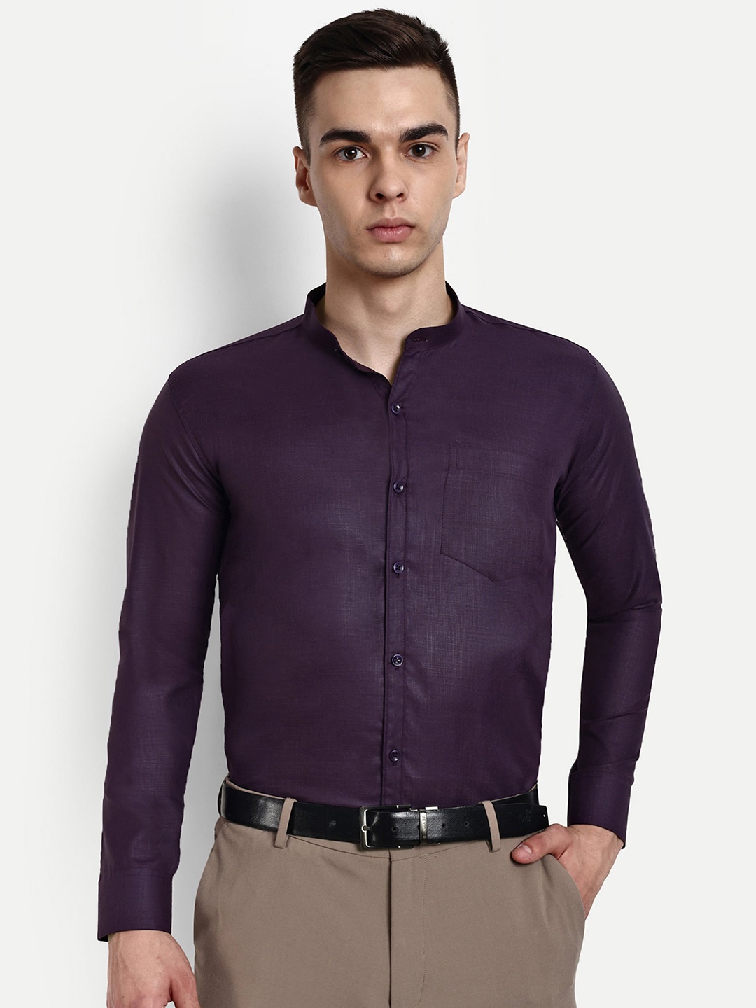 

KRAASA Band Collar Classic Pure Cotton Formal Shirt, Purple