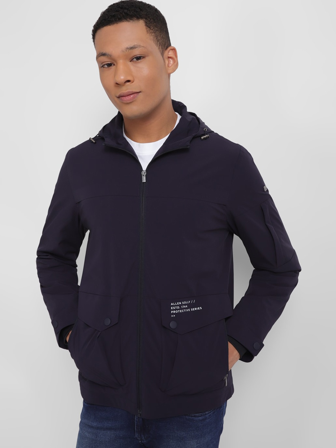 

Allen Solly Hooded Pure Cotton Parka Jacket, Navy blue