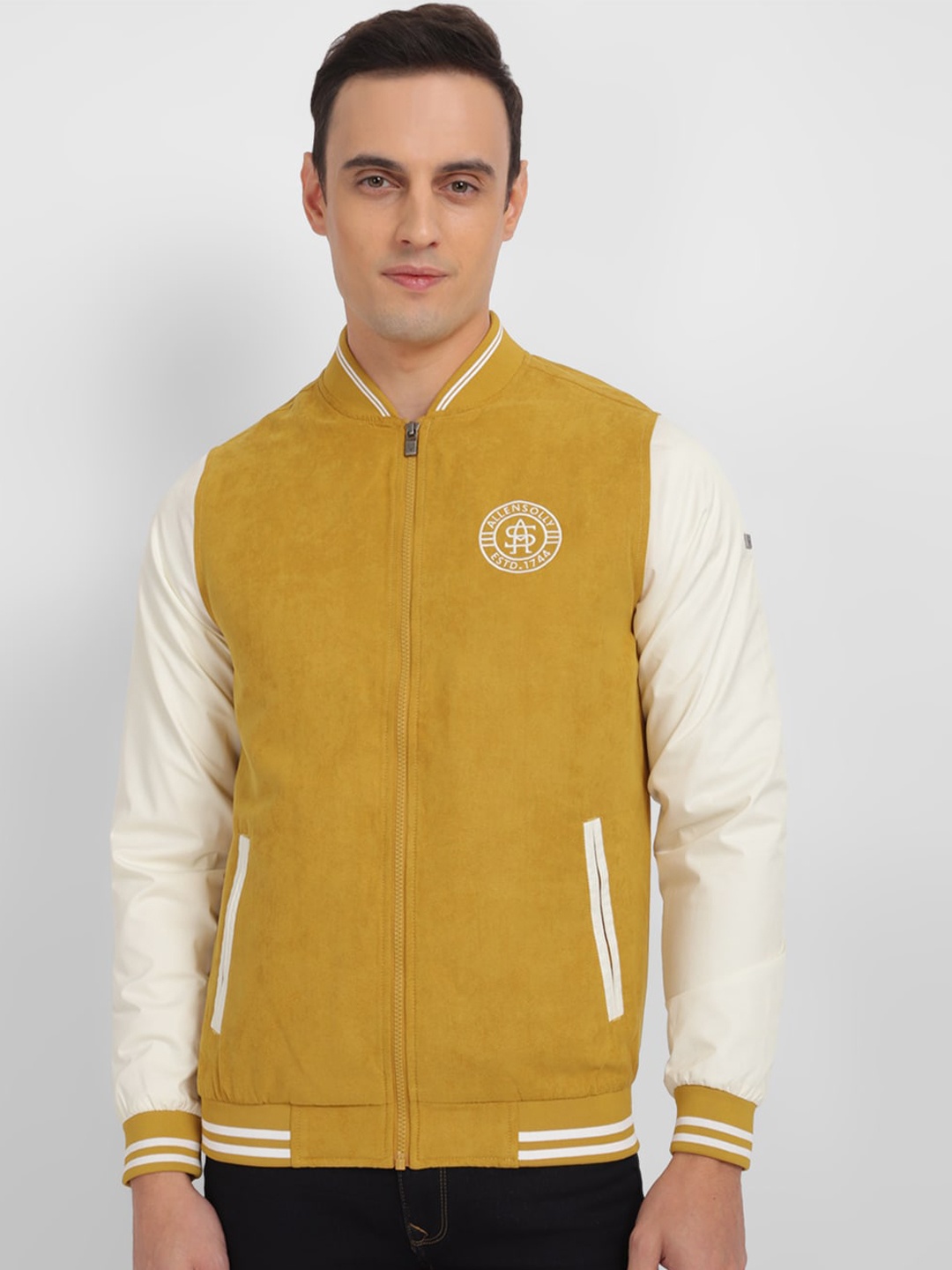 

Allen Solly Colourblocked Varsity Jacket, Yellow