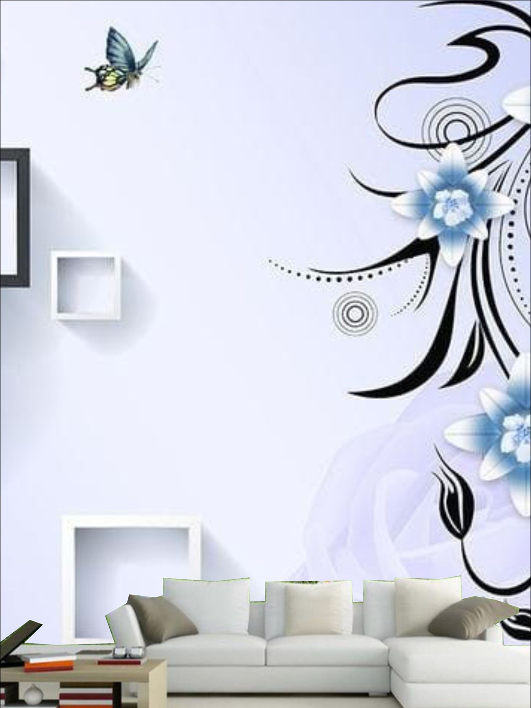 

KSHIRSA Blue Floral-Printed Self Adhesive Waterproof Wallpaper