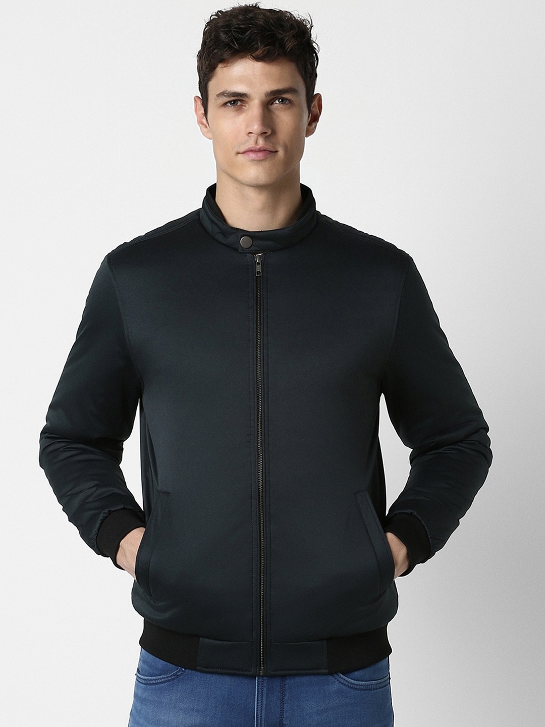 

Peter England Casuals Stand Collar Bomber Jacket, Black