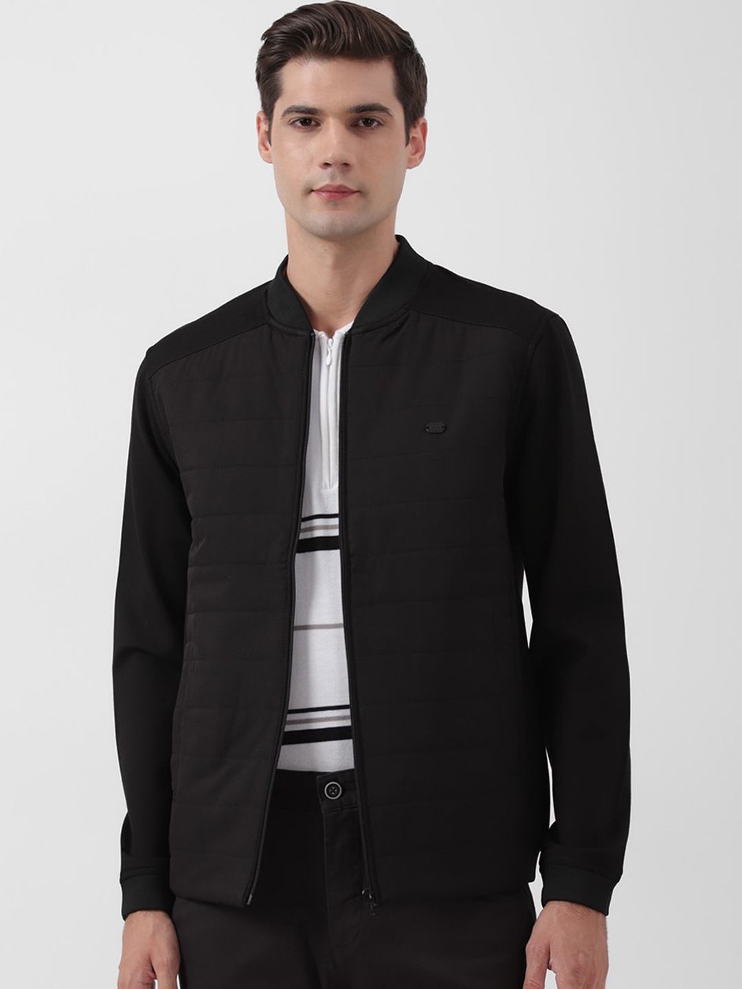 

Peter England Casuals Stand Collar Open Front Jacket, Black