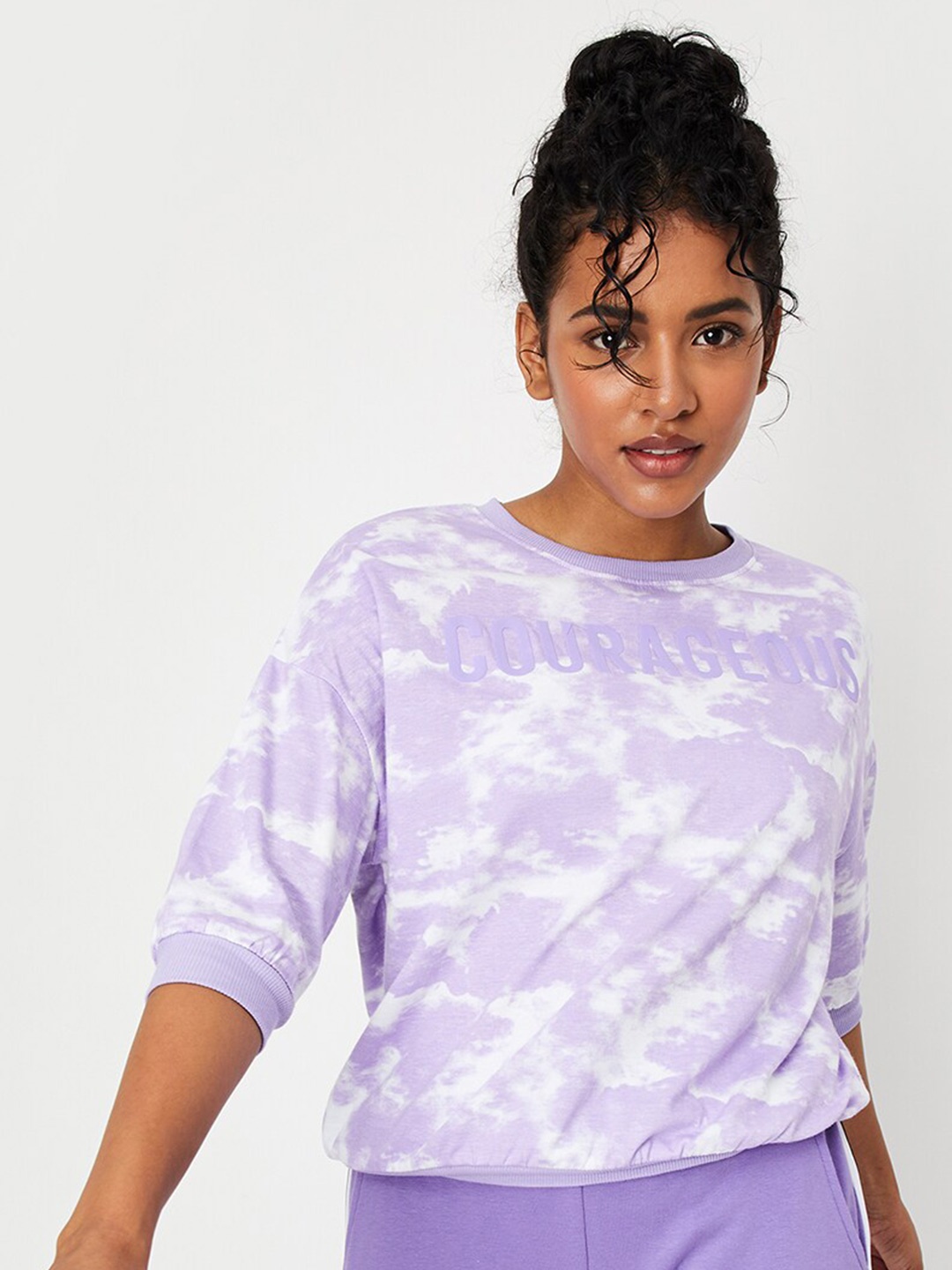 

max Abstract Printed Round Neck Pure Cotton Sweatshirt, Purple