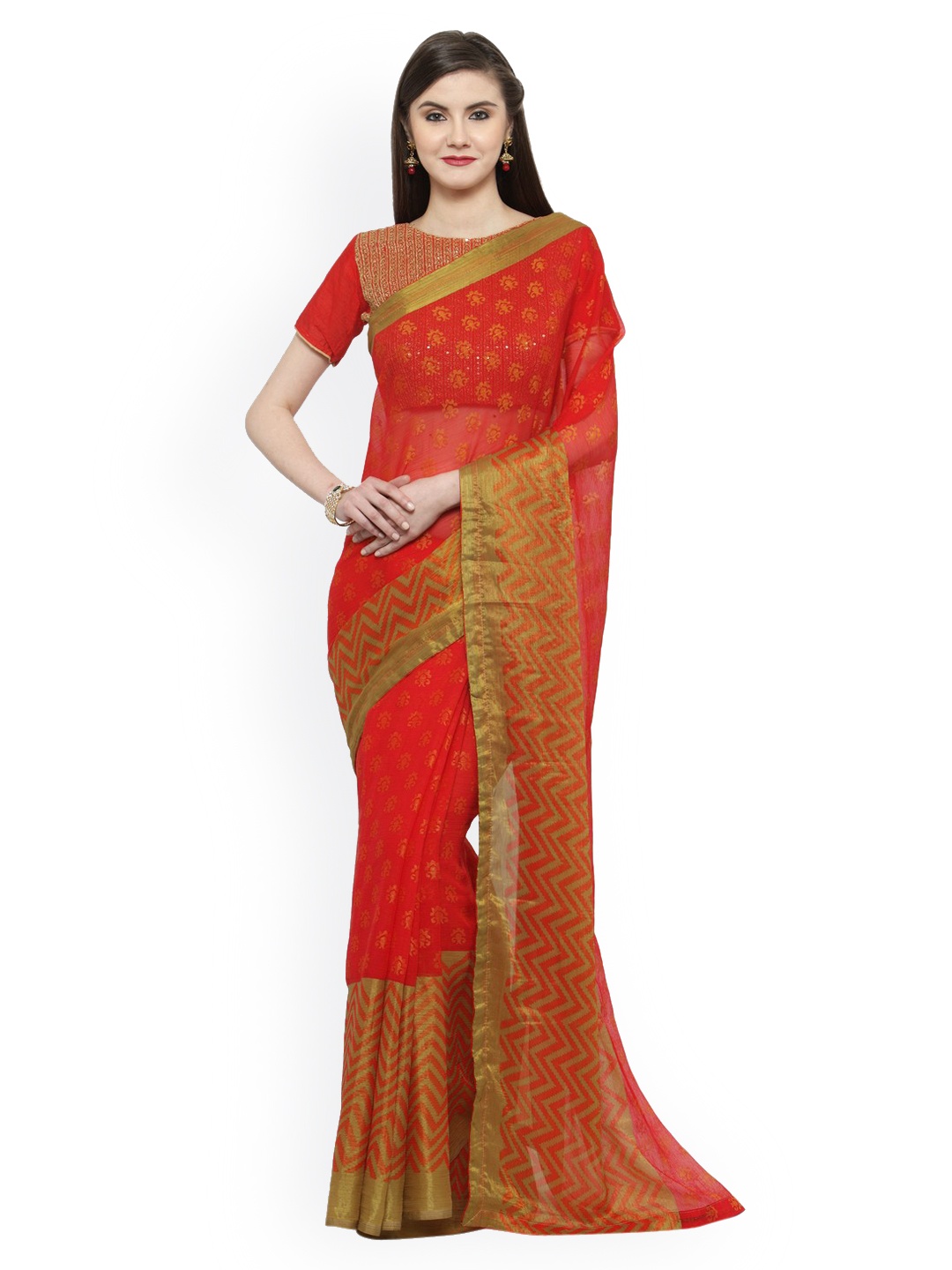 

Shaily Red Printed Silk Blend Saree