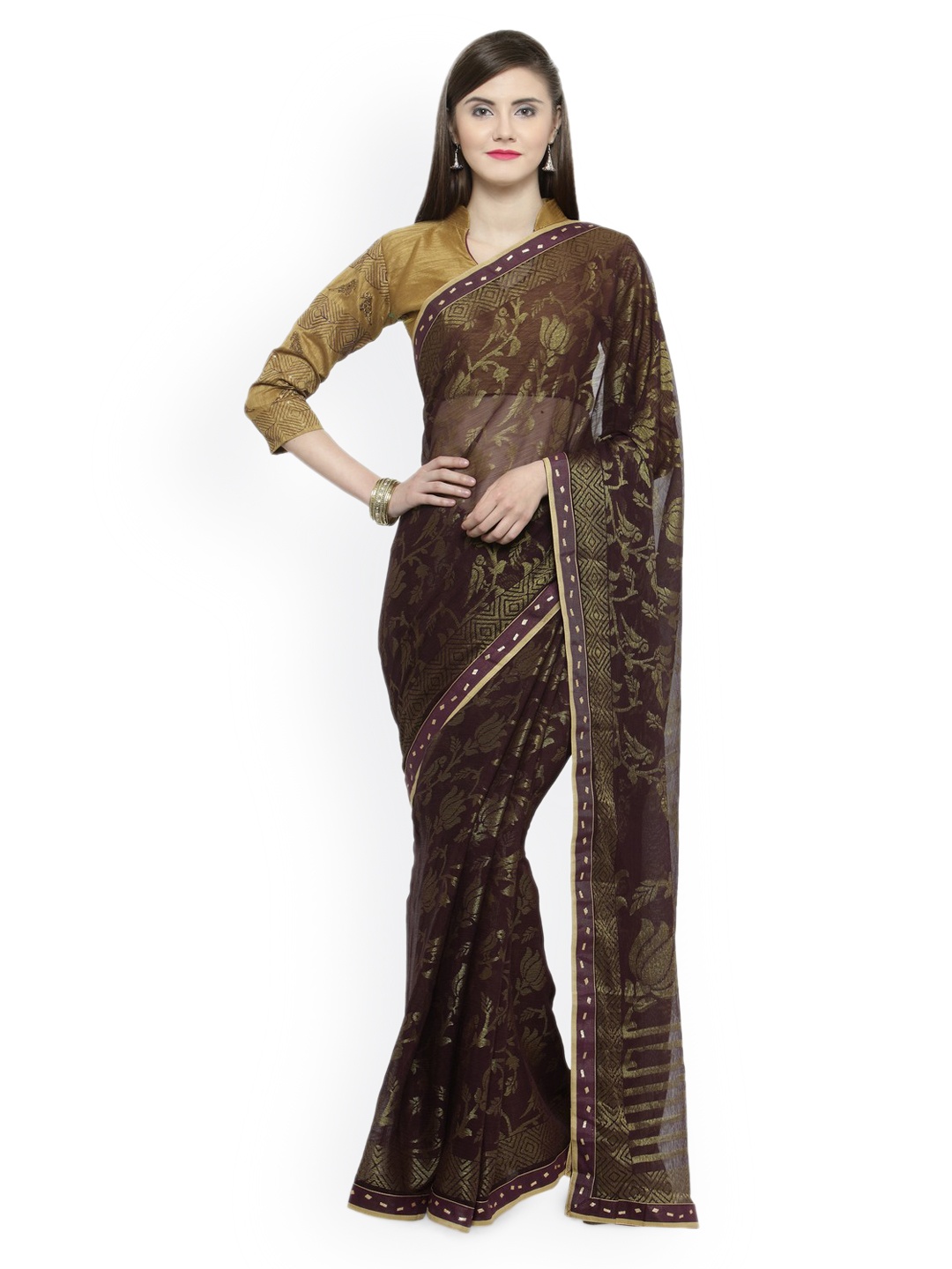

Shaily Brown Printed Silk Blend Saree