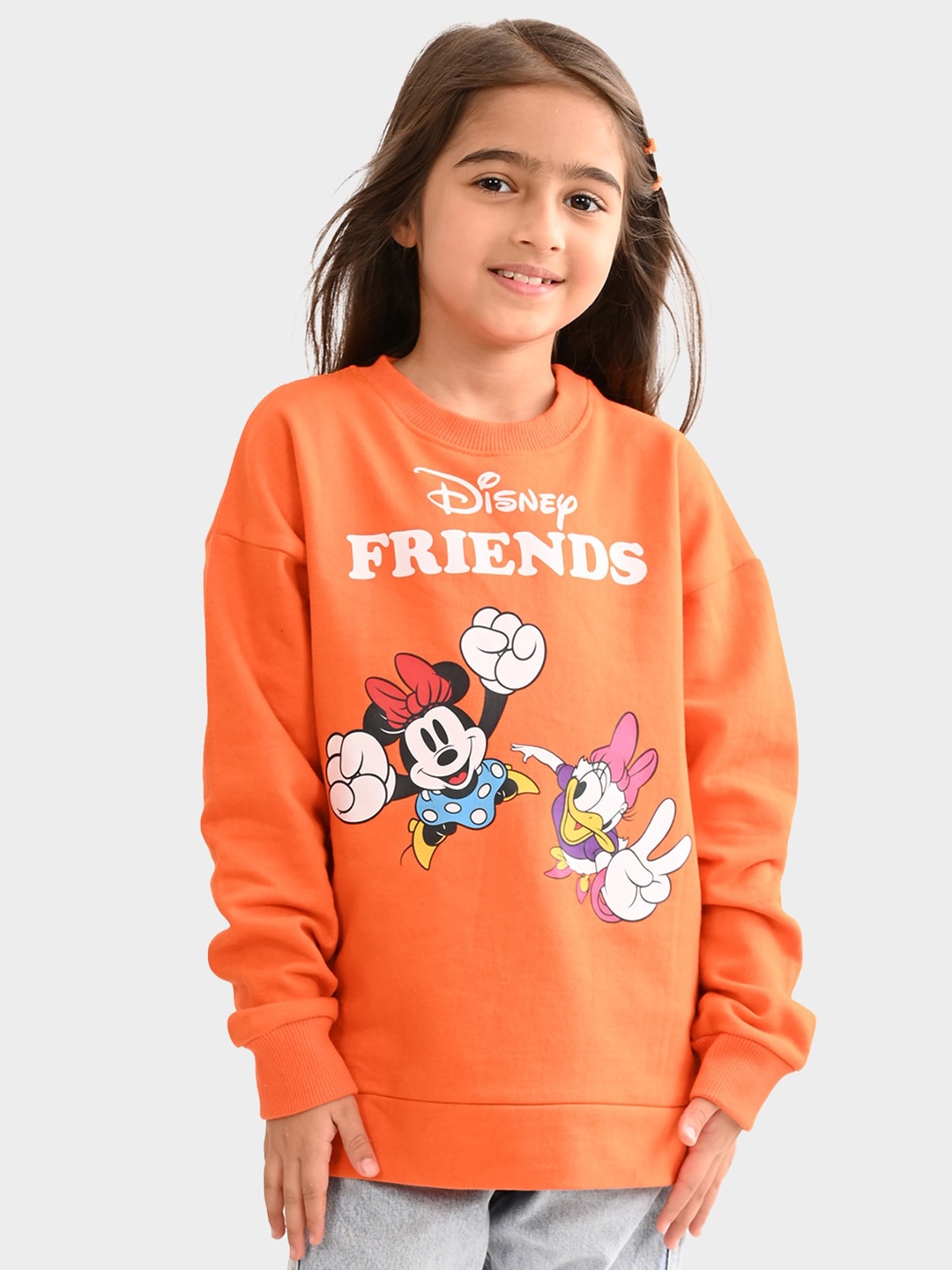 

BONKIDS Girls Mickey & Friends Printed Cotton Pullover, Orange