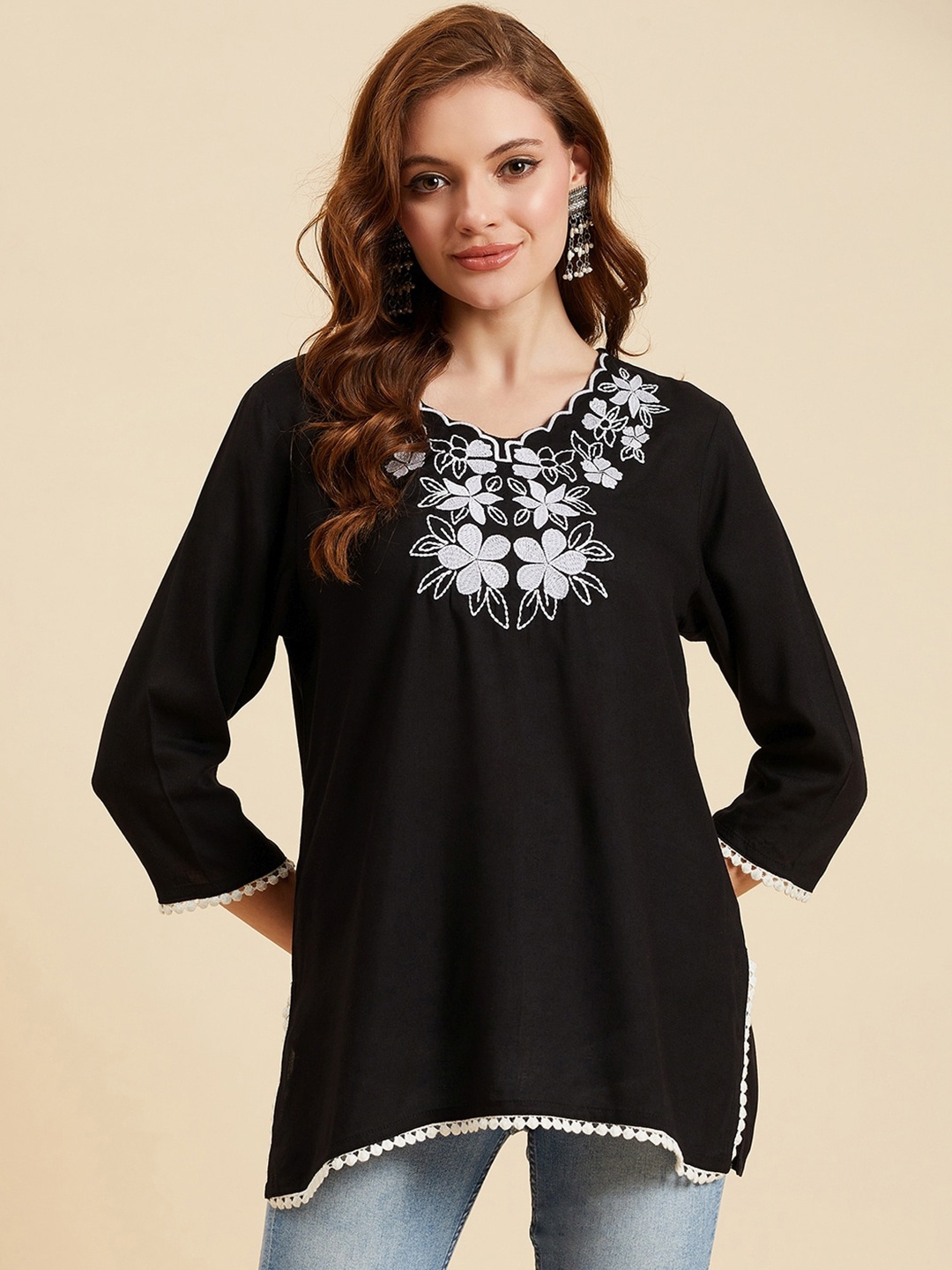 

Azira Floral Embroidered Top, Black