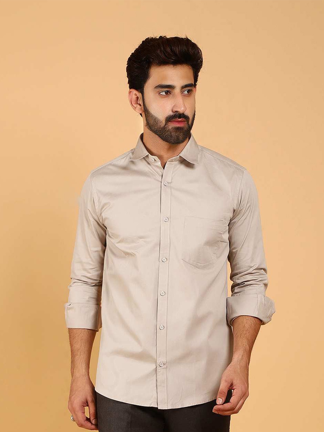 

BLUEBIRD Classic Spread Collar Satin Shirt, White