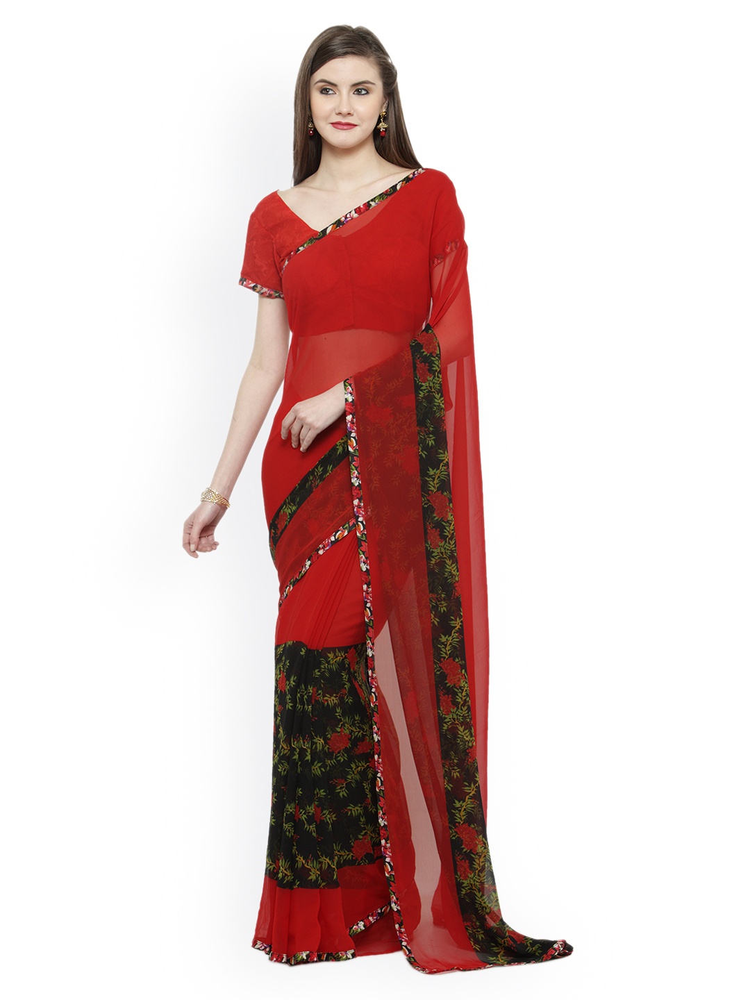 

Shaily Red & Black Pure Georgette Printed Saree