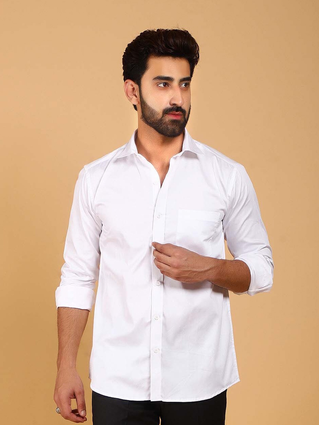 

BLUEBIRD Classic Spread Collar Satin Shirt, White