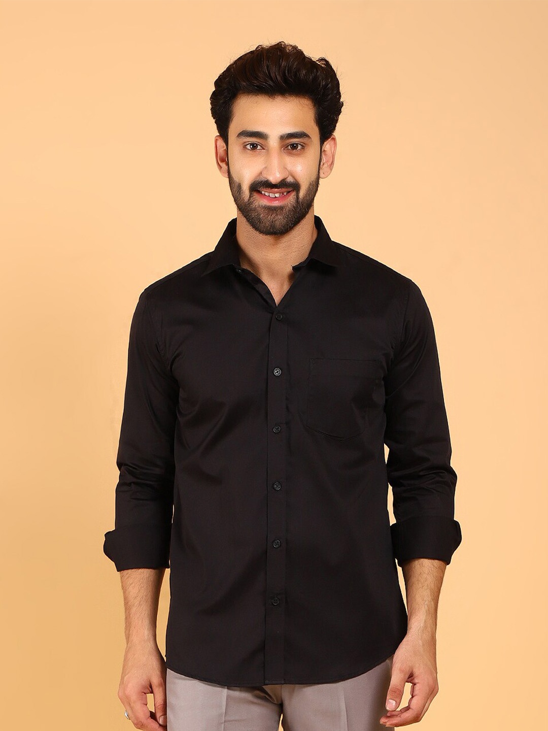 

BLUEBIRD Premium Satin Casual Shirt, Black