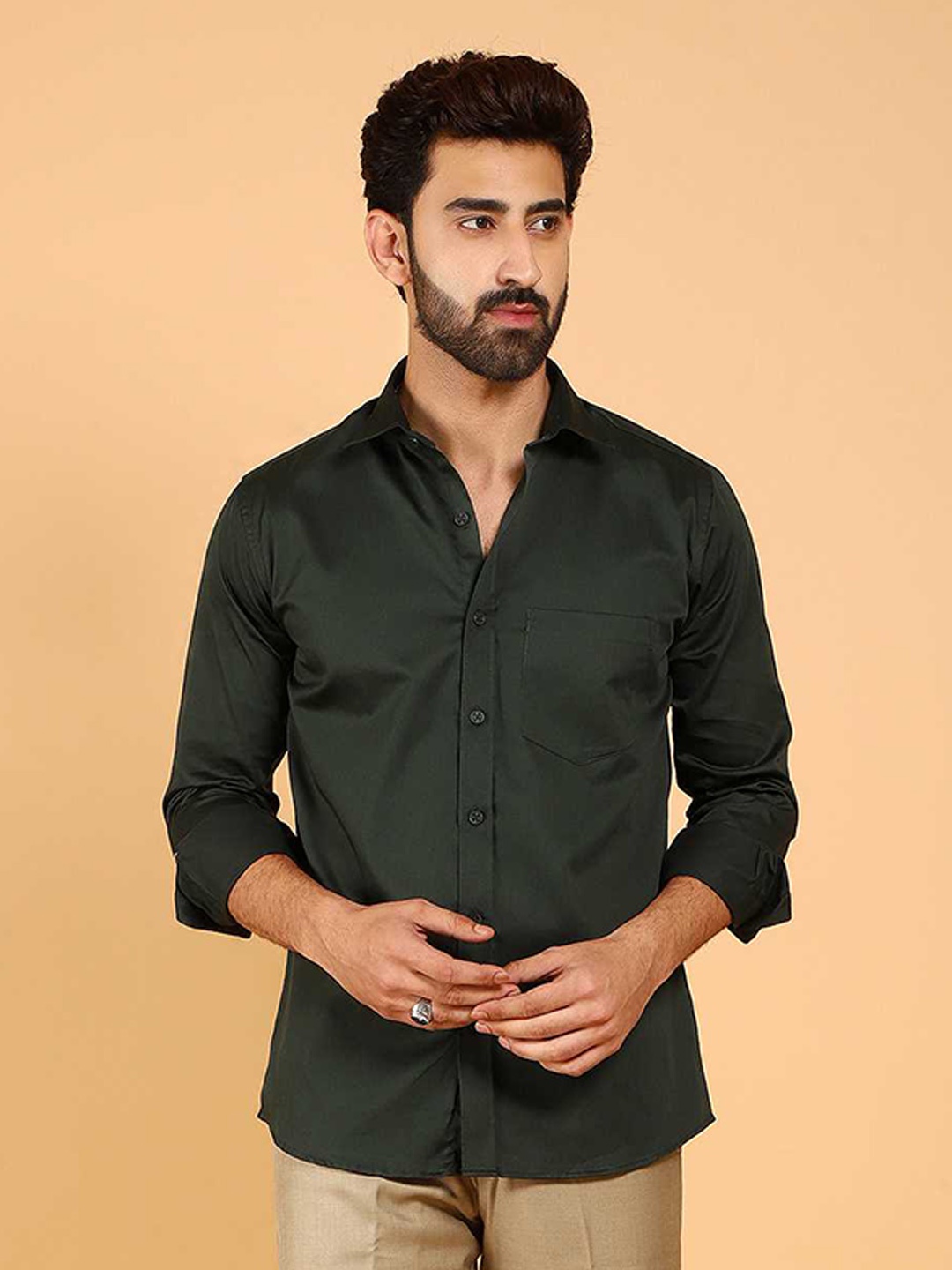 

BLUEBIRD Premium Satin Casual Shirt, Green