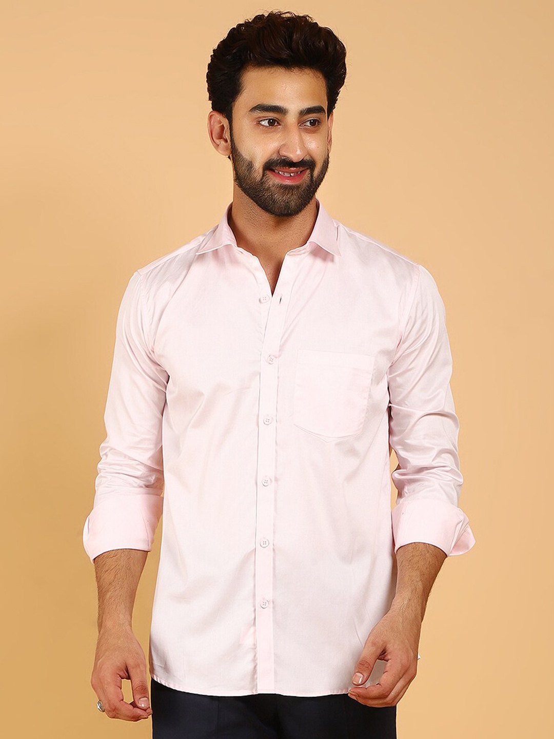 

BLUEBIRD Premium Satin Casual Shirt, Pink