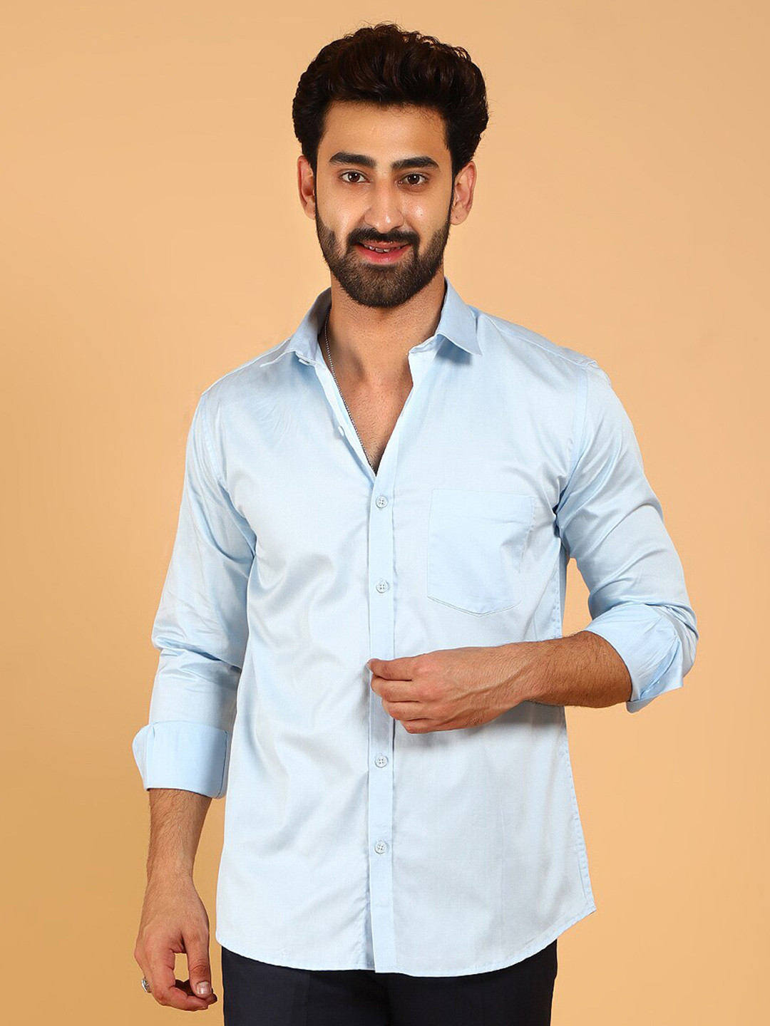 

BLUEBIRD Premium Long Sleeves Satin Casual Shirt, White