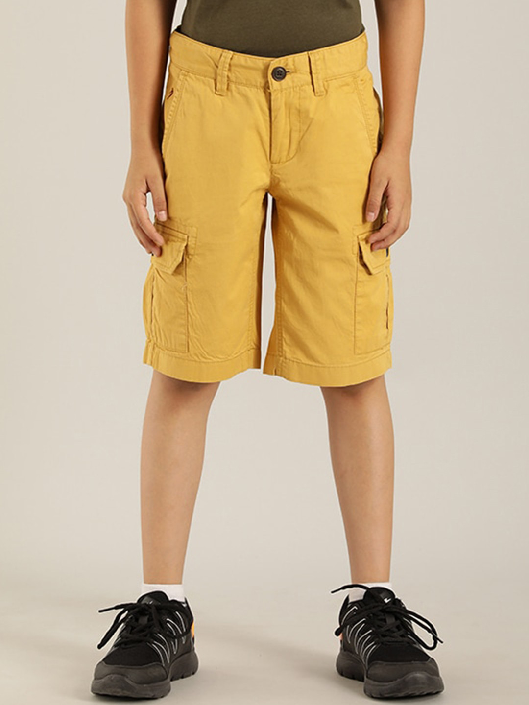 

Indian Terrain Boys Mid Rise Cotton Cargos Shorts, Mustard