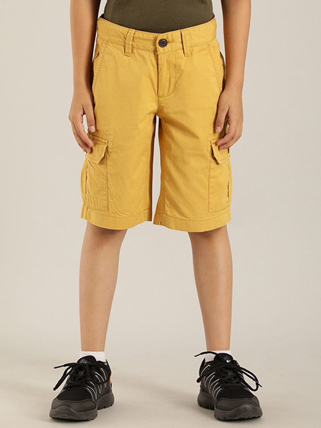 

Indian Terrain Boys Mid-Rise Pure Cotton Cargo Shorts, Mustard